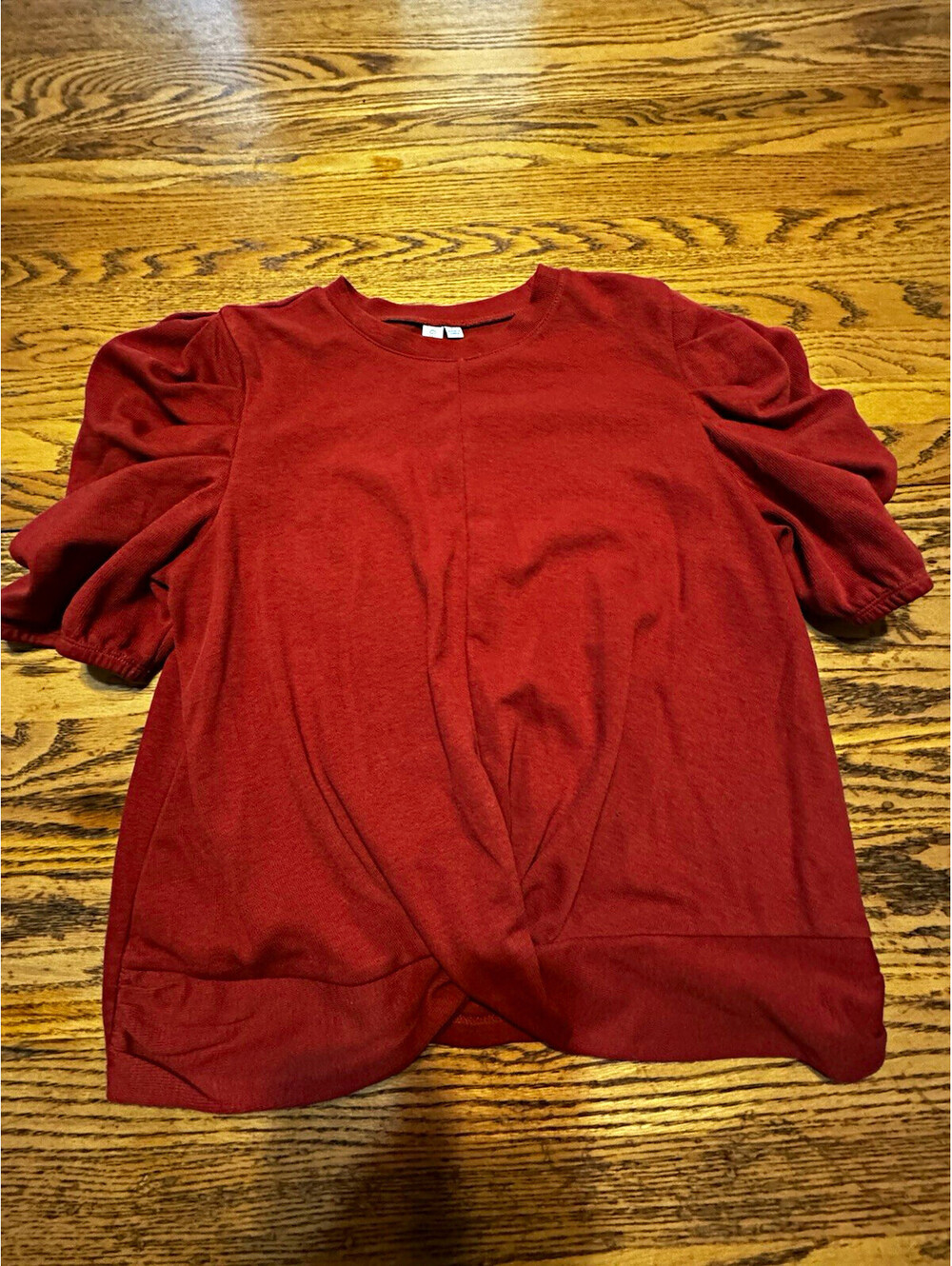 Grace + Karma Womens L Knit Top Puff Short Sleeve Twist Front Burnt Orange Fall